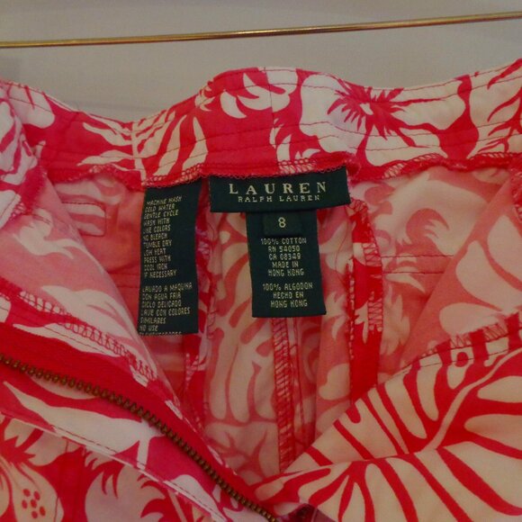 LAUREN RALPH LAUREN Barbie pink & white Hawaiian‎ print cotton crop pants size 8 - Picture 4 of 10